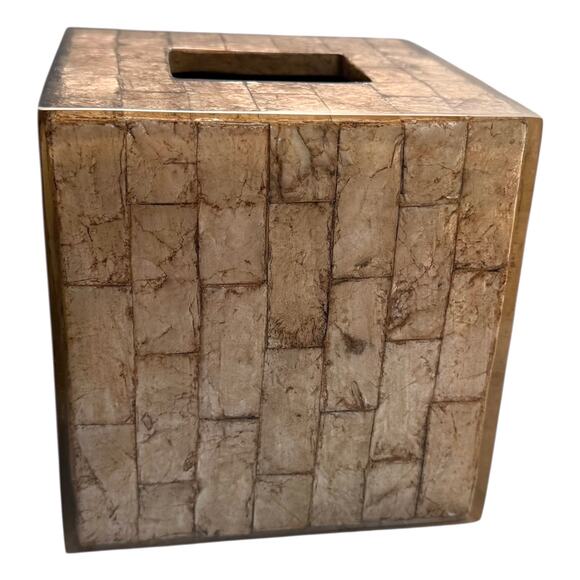 Natural Capiz Shell TISSUE BOX Square Tissues 6x6 Laminated Gold Brown Seashells - Picture 2 of 5